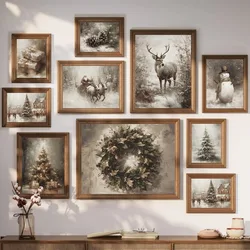 Vintage Holiday Christmas Pine Tree Winter Snowman Santa Claus Wall Art Posters Prints Canvas Painting for Room Home Decor Gift