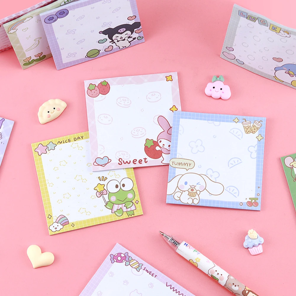 4PCS/Set Kawaii Anime Hello Kittys Card Pochaccos Cinnamorolls Kuromis Melodys Roll Student Memo Note Book Office Message Post