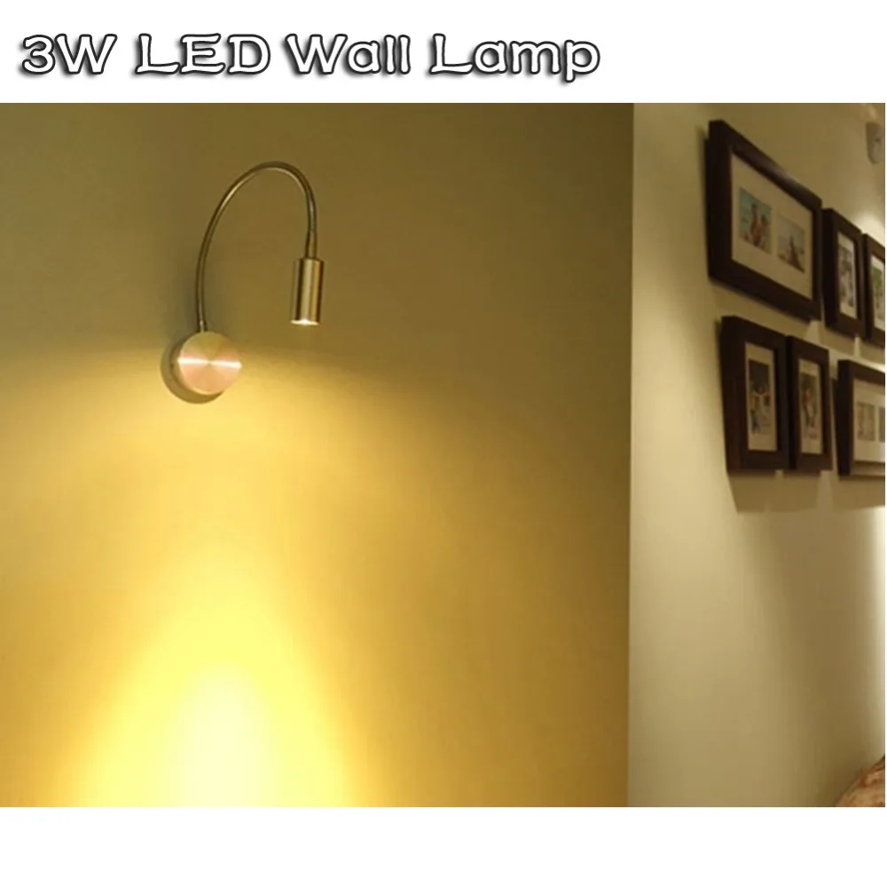 Lámparas de pared LED con interruptor UE EE. UU. Enchufe 3W Lámpara de noche de dormitorio de lectura moderna Negro Plata Flexible