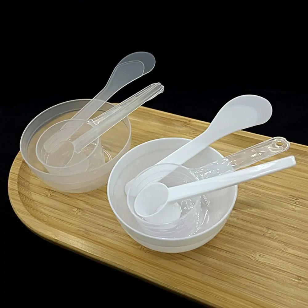 4Pcs/Set Makeup Tools DIY Face Mask Mixing Bowl Set Plastic Soft Facial Mask Spatula Tool Measuring Spoon Stick Reusable Beauty