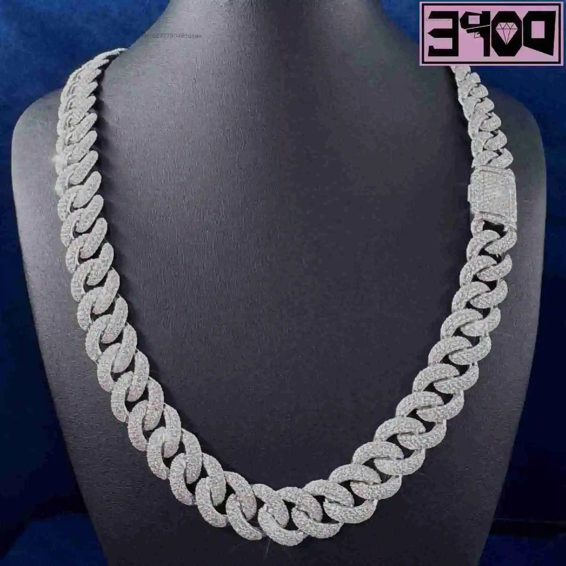 

Hip Hop Cuban Necklace 925 Sterling Silver 20mm 4Rows Iced Out VVS Diamond Moissanite Cuban Chain