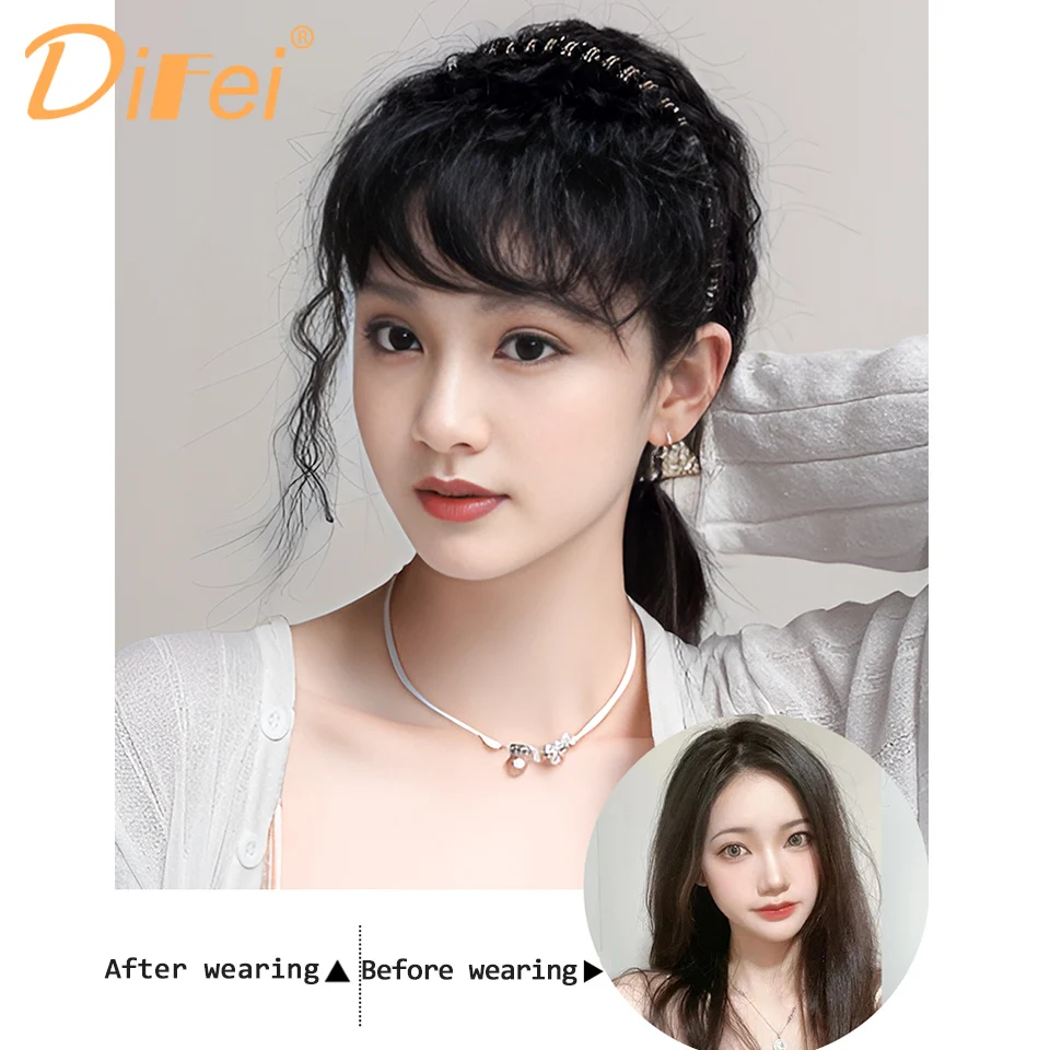 DIFEI-Diadema sintética con diamantes de imitación para mujer, diadema de pelo rizado, bloque de reedición de barba de maíz para cubrir el cabello blanco