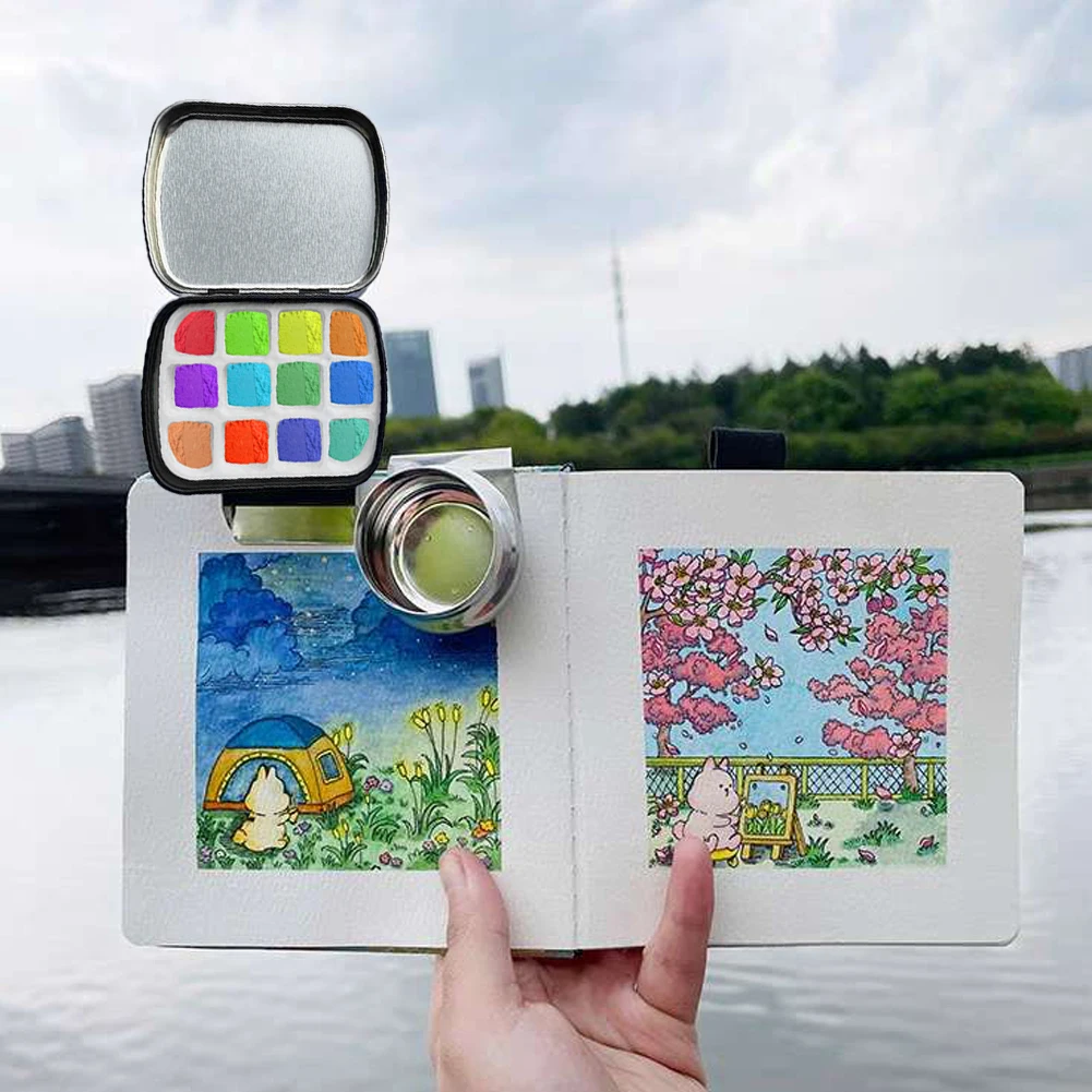 صندوق ألوان مائية محمول بغطاء ، طلاء خارجي ، فنون معدنية فارغة ، صينية طلاء صغيرة مدمجة ، مدرسة منزلية للسفر ، 2 * *