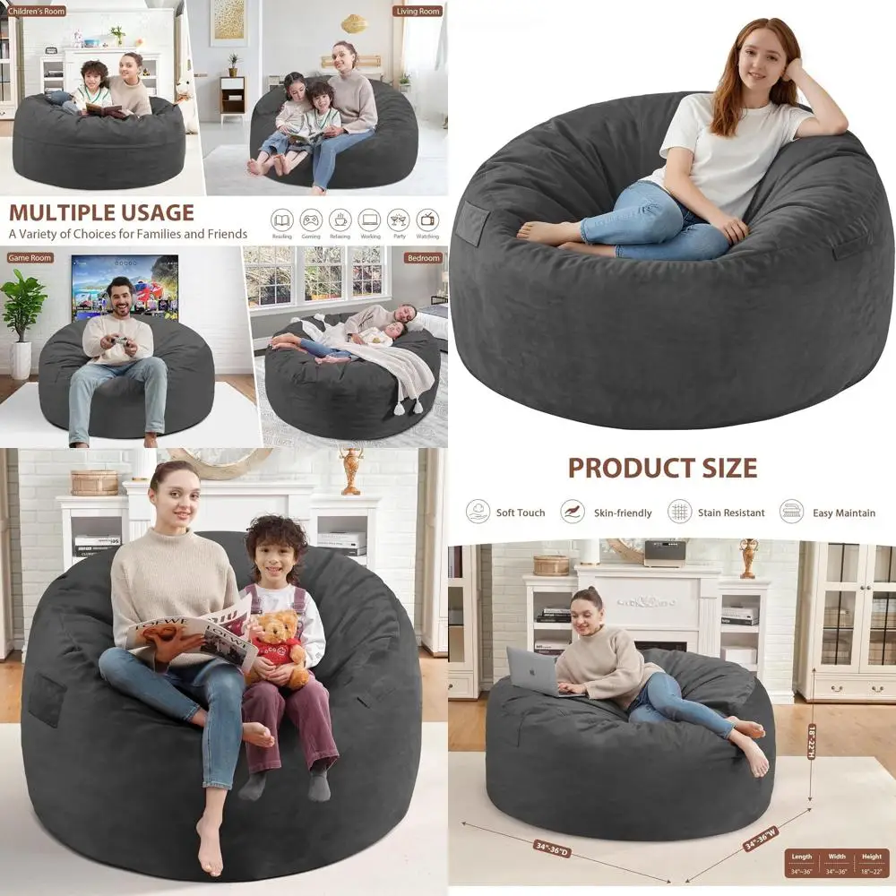 

Кресло-мешок из пены с эффектом памяти, удобное кресло-мешок с чехлом из голландского велюра, круглое кресло для гостиной и игровой комнаты - серое