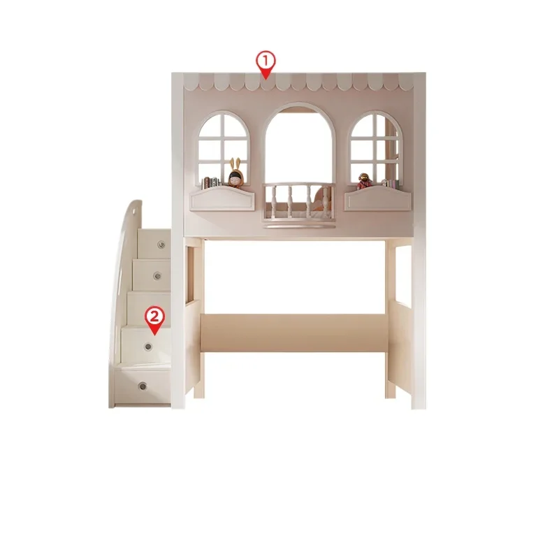 Children's bed, on and off table combination bed, same width high and low, with arch slide