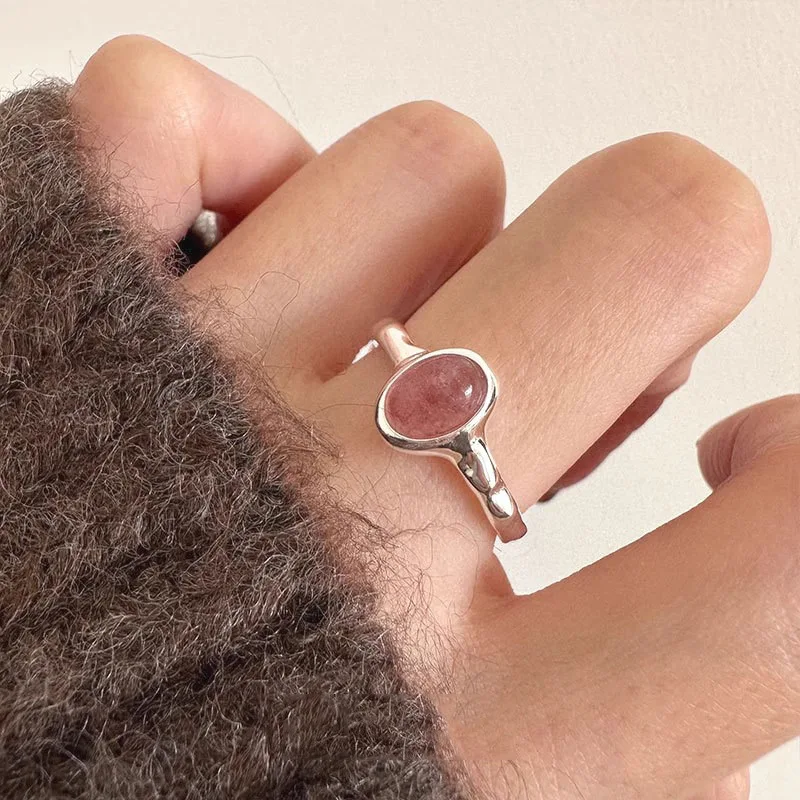 Anéis de Dedo Coreanos XIYANIKE com Cristal Rosa Oval para Mulheres e Meninas, Joias Doces e Modernas, Novidade, Presente para Amigas, Festa, Anillos Mujer
