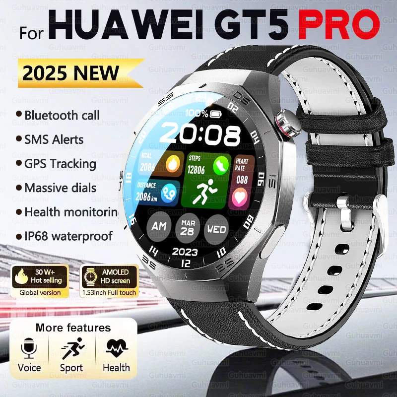 

2025 для HUAWEI GT5 Pro GPS Track Смарт-часы Мужчины 360*360 AMOLED Экран NFC BT Вызов Водонепроницаемый монитор здоровья Мужские умные часы