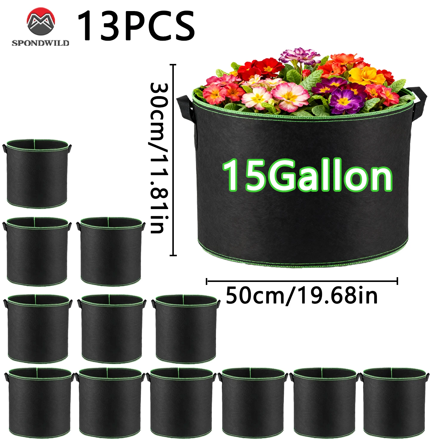 

5/6/13 Packs Grow Bags 10/15 Gallon, Non-Woven Fabric Pots with Handles & Reinforced Edges, Vegetable Planters for Garden