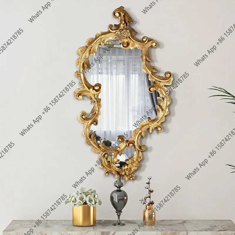 XX French Bathroom Mirror European Light Luxury Wall Carved Decorative Mirror Household Bedroom Makeup Mirror Premium Bathroom V