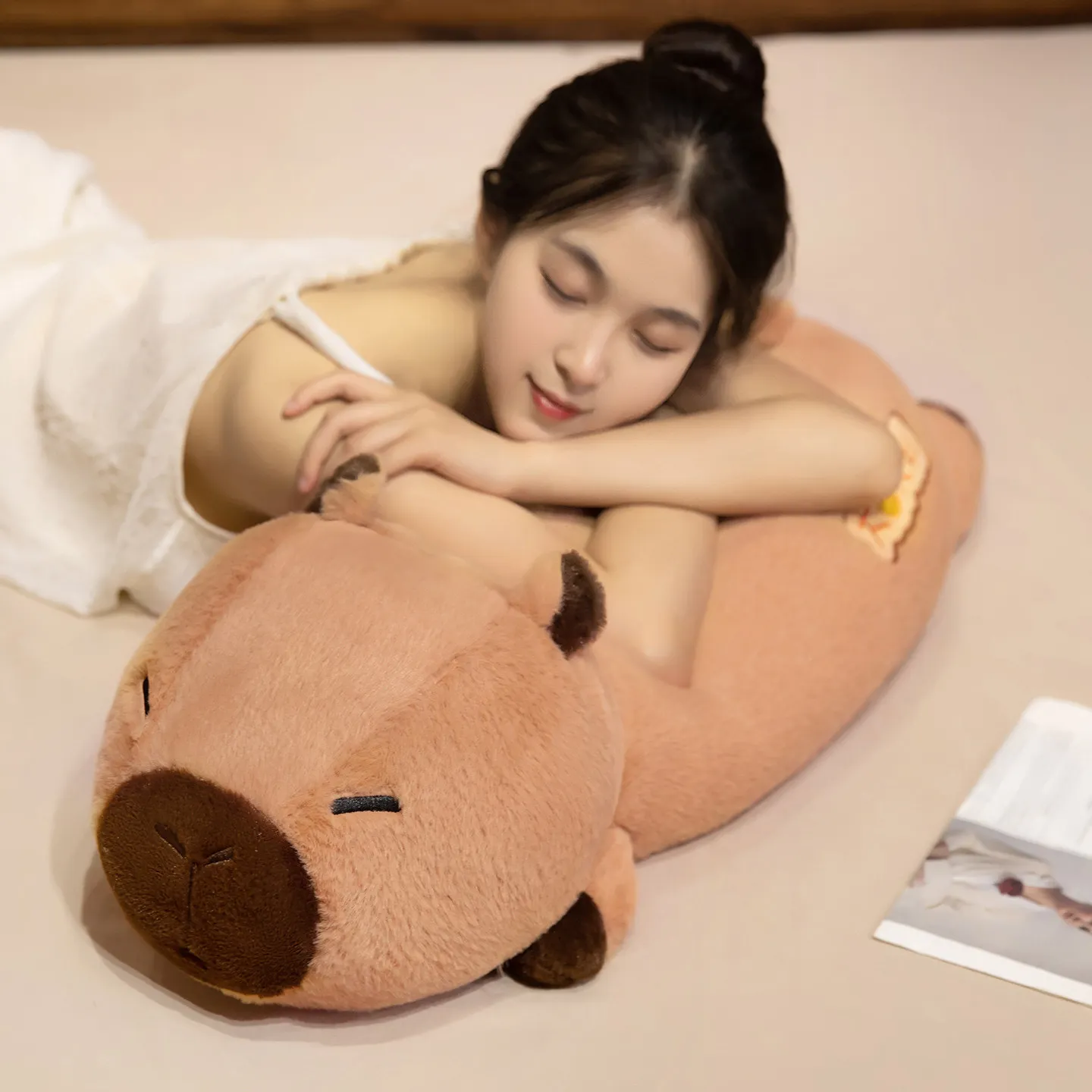 60/80cm Lying Prone Capybara Plush Toys Soft Soothing Cartoon Animal Throw Pillow Cozy Sleeping Pillow Kawaii Home Decor