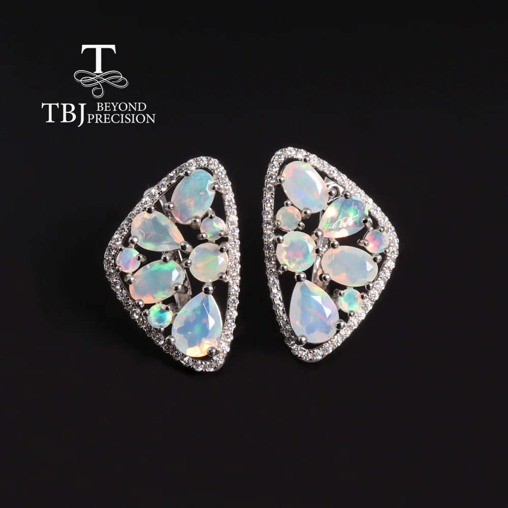 

Colorful rare October Birthstone Natural Opal earrings Mysterious elegant women's anniversary & banquet wear gift S925 silver