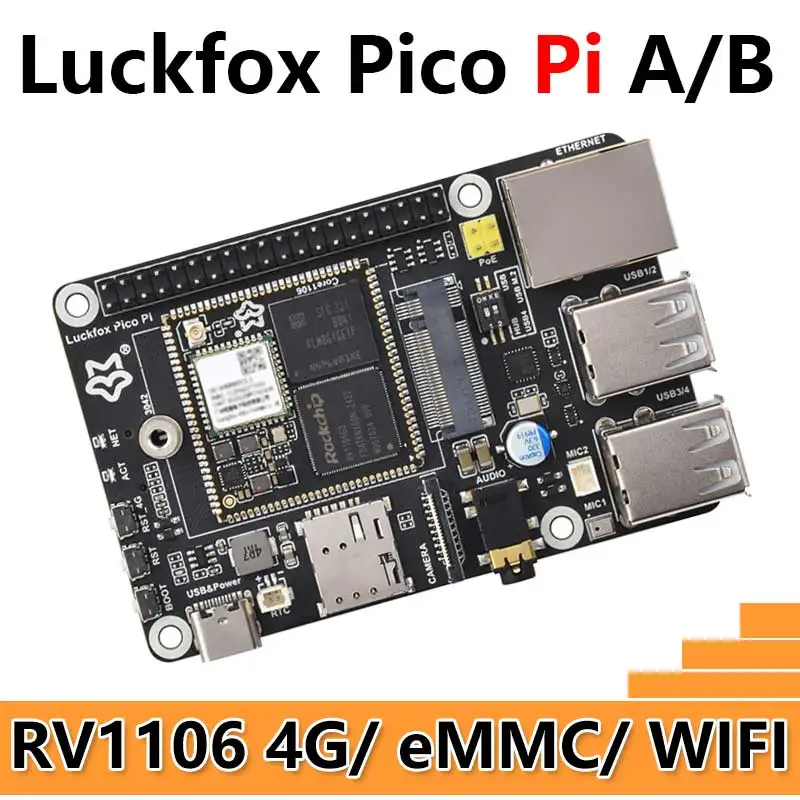 Luckfox Pico Pi A/B EMMC Микрофон Опция WiFi6/4G Core 128/256MB RV1106 G2/G3 RAM Размер порта аудиодисплея, совместимый с Raspberry