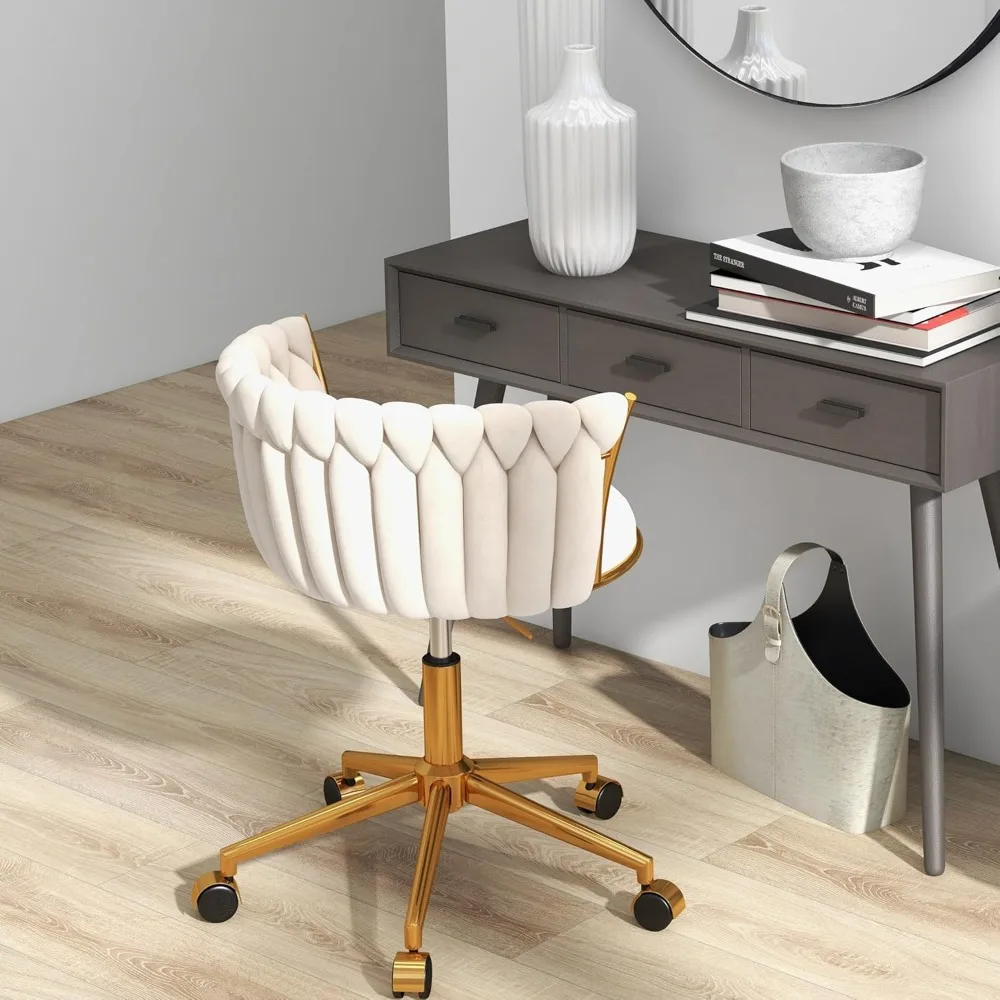 كرسي مكتب دوار مريح مع ارتفاع قابل للتعديل، كرسي بذراعين منزلي مريح يتميز بدعم الظهر المنسوج #3