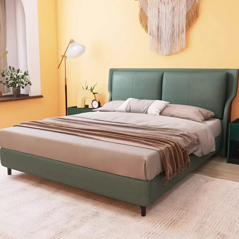 Modern Green Designer Bed King Queen Master Metal Bedroom Bed Soft Bedding Girl European Meubles De Chambre Nordic Furniture