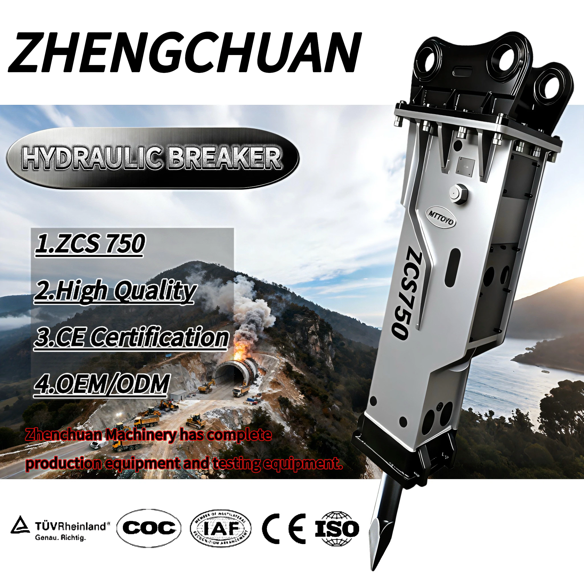 ZCS135 ZCS140 Interruttore idraulico Nuovo modello Marchio coreano Martello idraulico ad alta compatibilità per pietra da demilizione per calcestruzzo