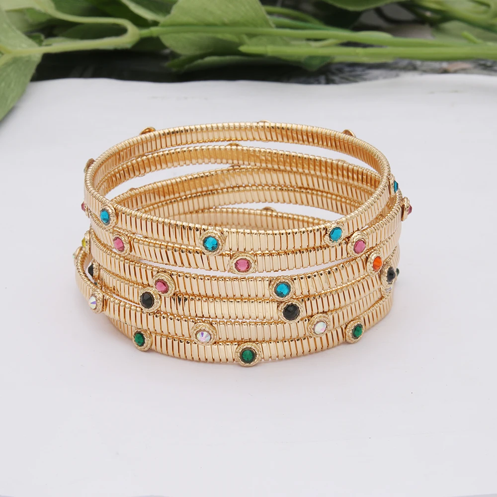 5mm Wide Spring Chain Bracelet For Woman Copper Crystal Bohemia De Madera Pulseira Estrela Cinco Elastic Perles Ms Fashion Gift