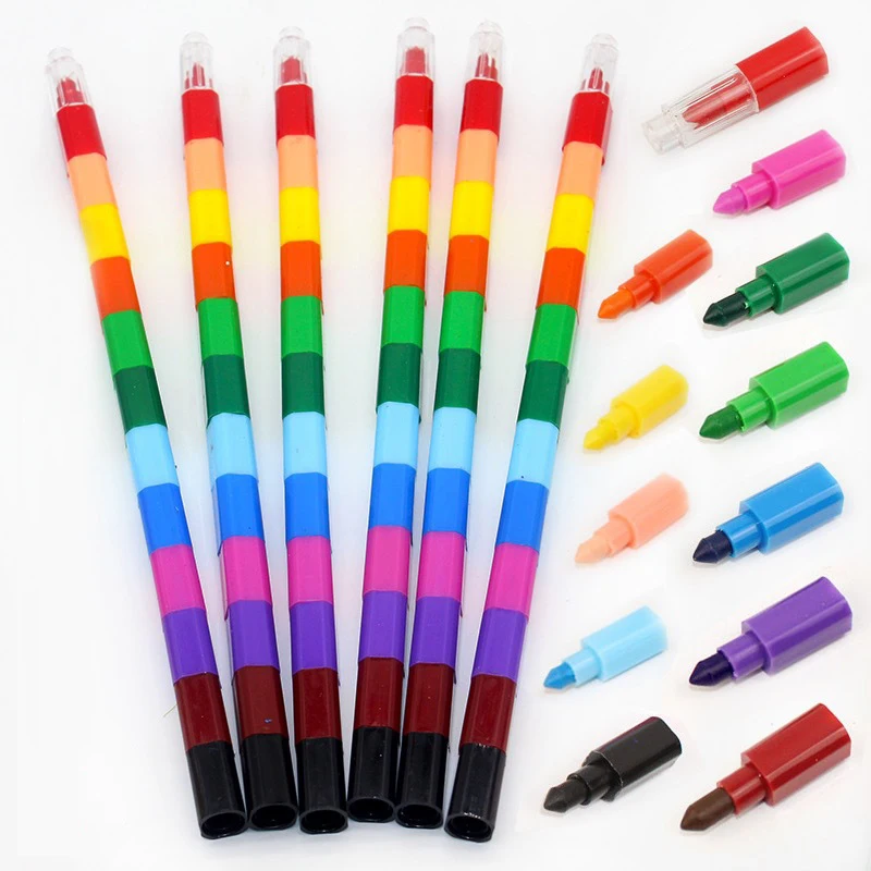 Crayons de peinture en blocs empilables arc-en-ciel, 6 pièces, 12 couleurs, cadeaux de fête d'anniversaire pour enfants, papeterie cadeaux Pinata pour la rentrée scolaire