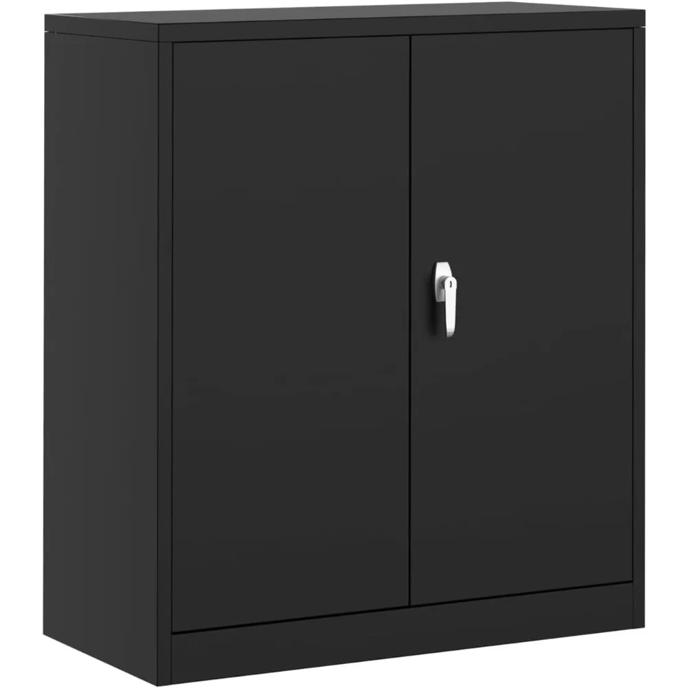 

Metal Storage Cabinet with Locking Doors - 35" Heavy-Duty Steel Garage Cabinet with 2 Adjustable Shelves, Small Lockable Storage