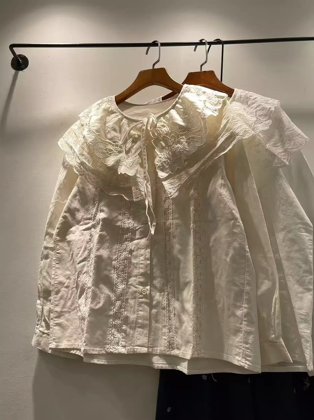 

Sweet lolita clothing Japanese mori girl autumn peter pan collar white beige shirts and blouses for women long sleeve tops