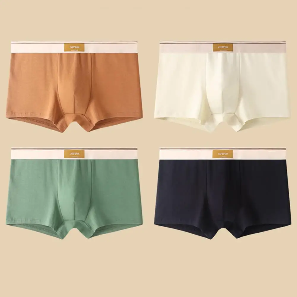 Man Underwear Fashion  Boxer Mid-rise Wide Elastic Waistband Patchwork Color U-Convex Shorts Briefs Breathable Panties