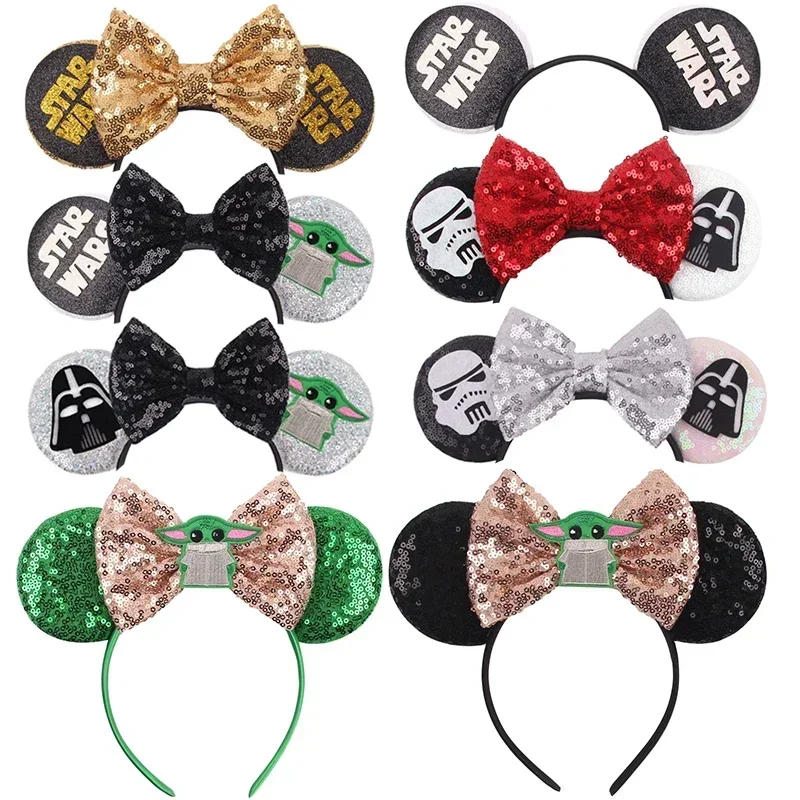 Disney Mickey Mouse Ears Hairbands Marvel Star Wars Headbands for Girls Baby Women Grogu Master Yoda Bows Hair Accessories Gifts