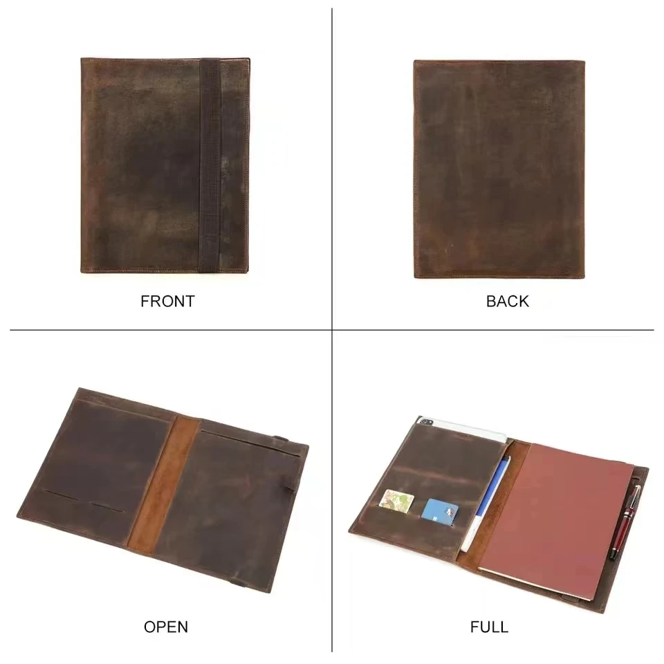 Notebook Portfolio Case Folder B5 Documents Book Cover Business Stationery Crazy Horse Leather Contract File Organizer