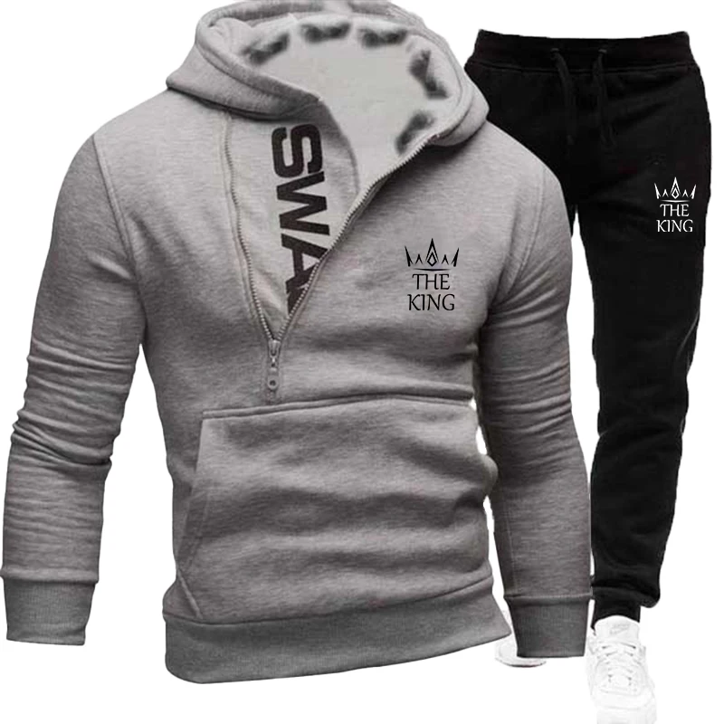 2023 Pullover Hooded Men\'s Set Wool Warm Pullover Sweatpants Hip Hop Sports Suit Set S~4XL