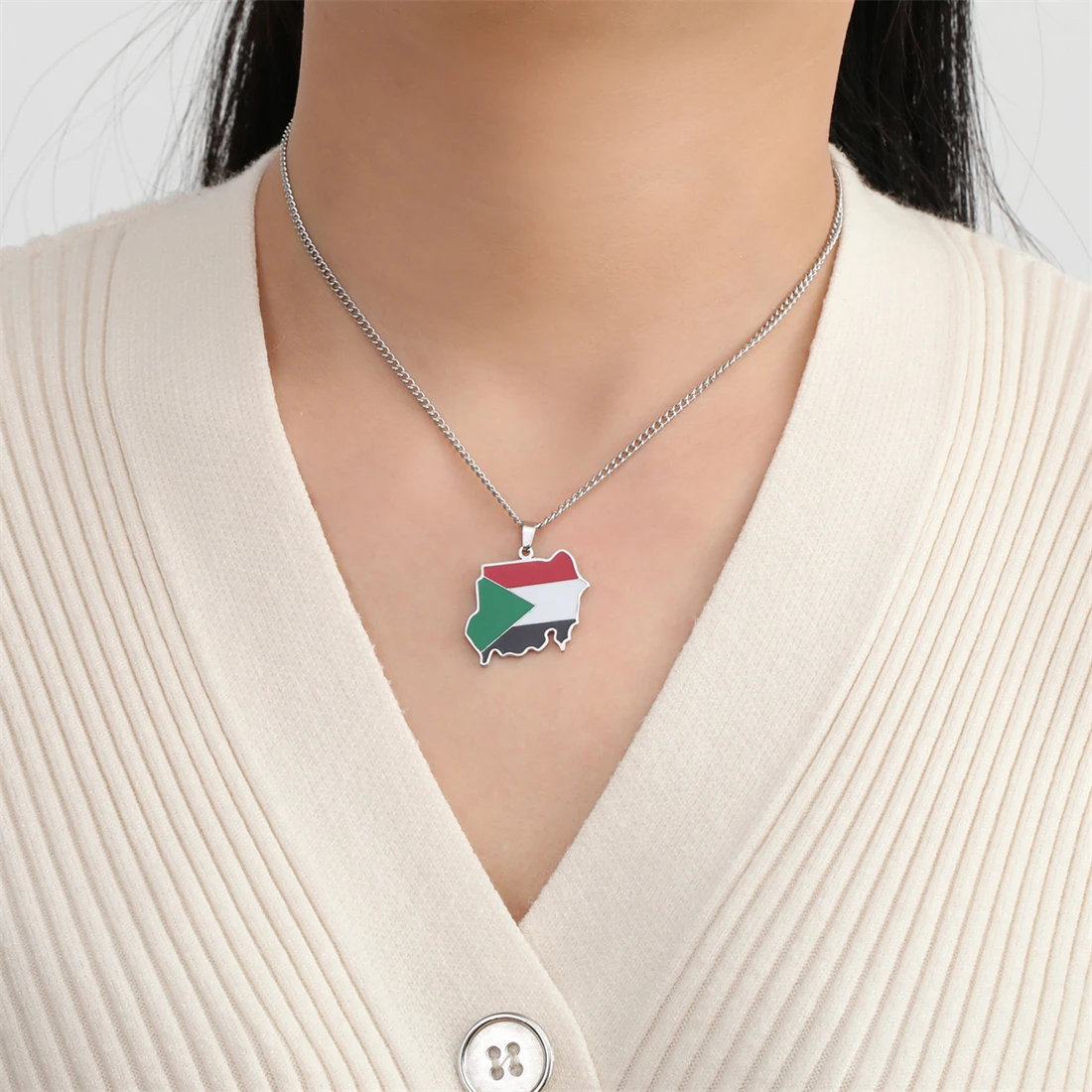 EUEAVAN The Republic of Sudan Map Pendant Necklaces Stainless Steel Silver Gold Color North Sudanese Flag Ethnic Jewelry Gifts