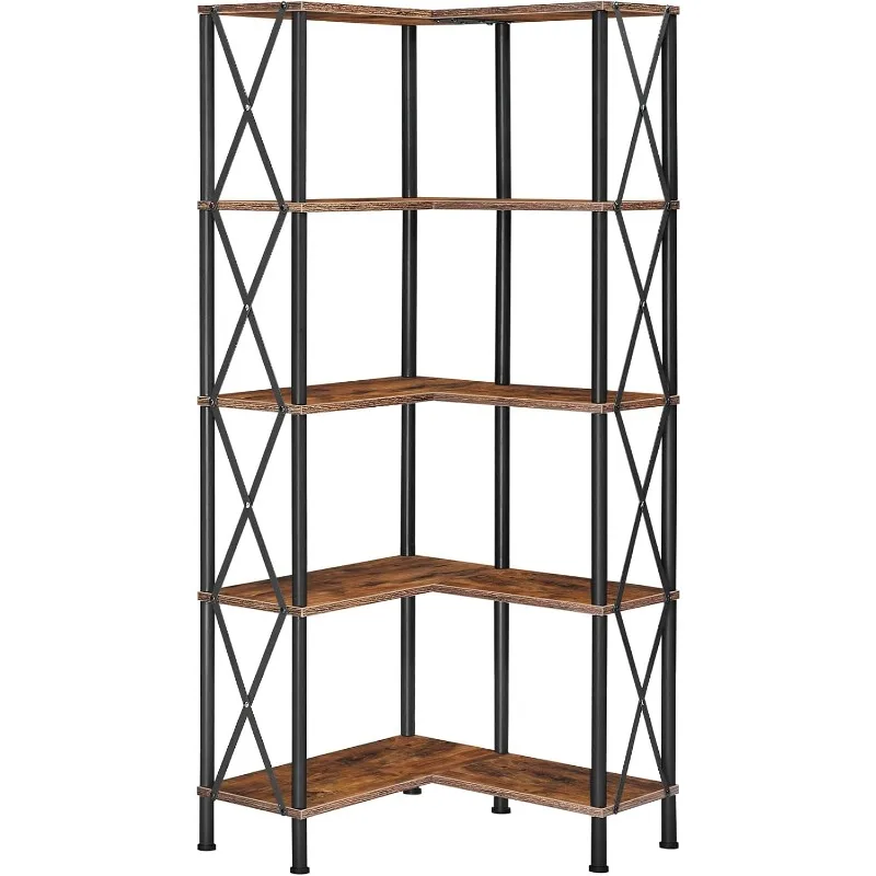 

Corner Bookshelf, 5-Tier L-Shaped Bookcase, Industrial Open Display Shelf Tall Storage Organizer, Vertical Storage Rack,