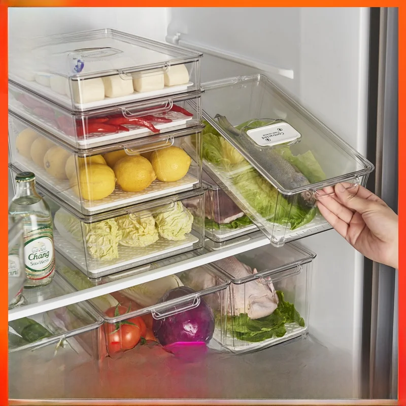 

New Plastic Transparent Refrigerator Preservation Box Long Rectangle Freezing Storage Box Kitchen Food Grade Container V9GE5G