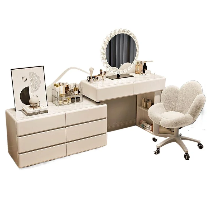 

Solid wood dresser set, chest, integrated storage cabinet, rotating chair with makeup mirror, bedroom makeup table