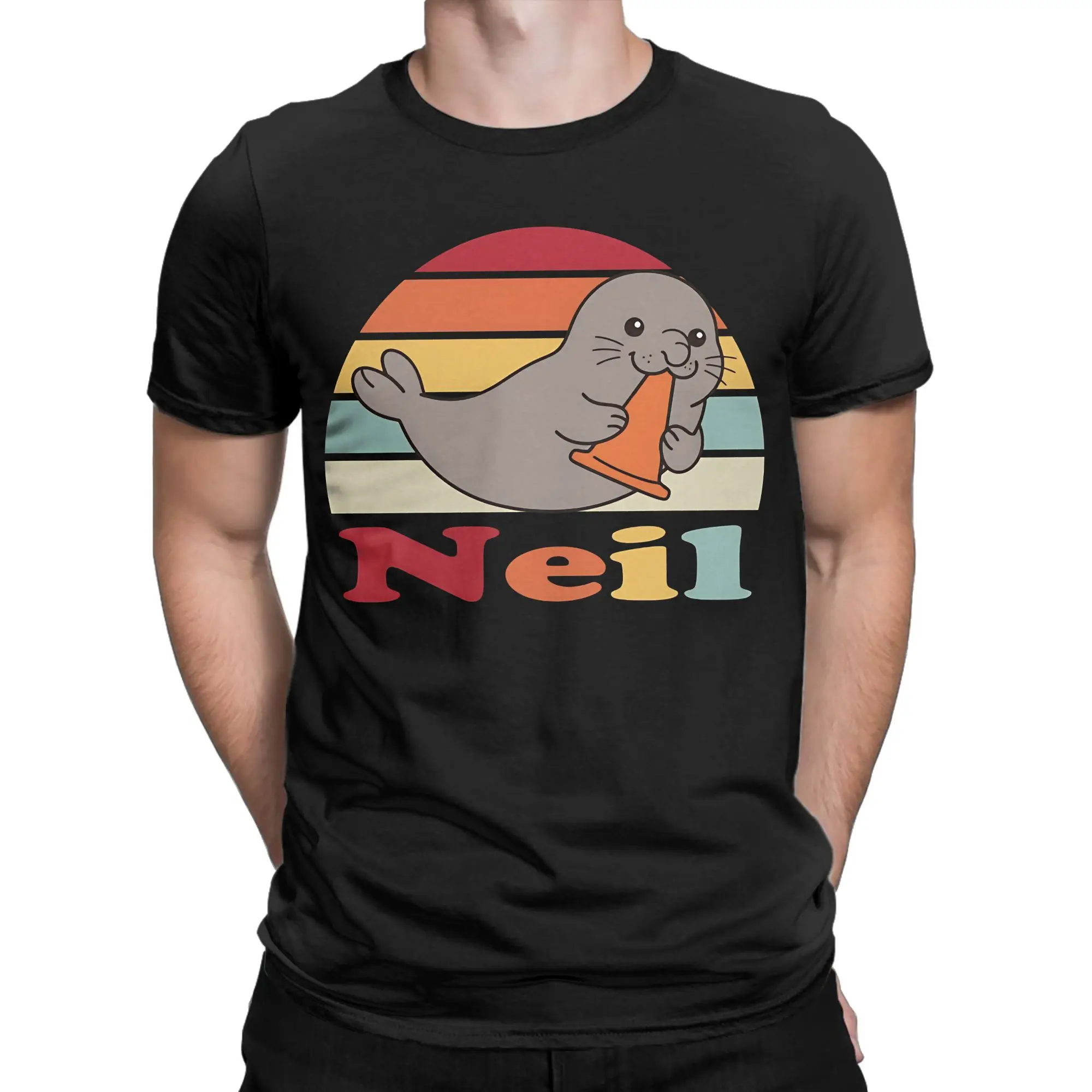 Neil the Seal Animal T-Shirt for Men Women  Leisure Pure Cotton Tees Round Collar Short Sleeve T Shirts Plus Size Tops