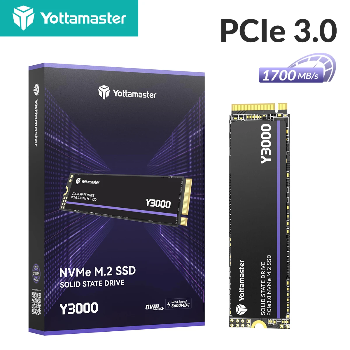 

Yottamaster Y3000 256GB 512GB 1TB 2TB SSD M.2 PCIe 3.0 M.2 2280 NVMe Internal Solid State Drive for PC Computer, Laptop, Gaming