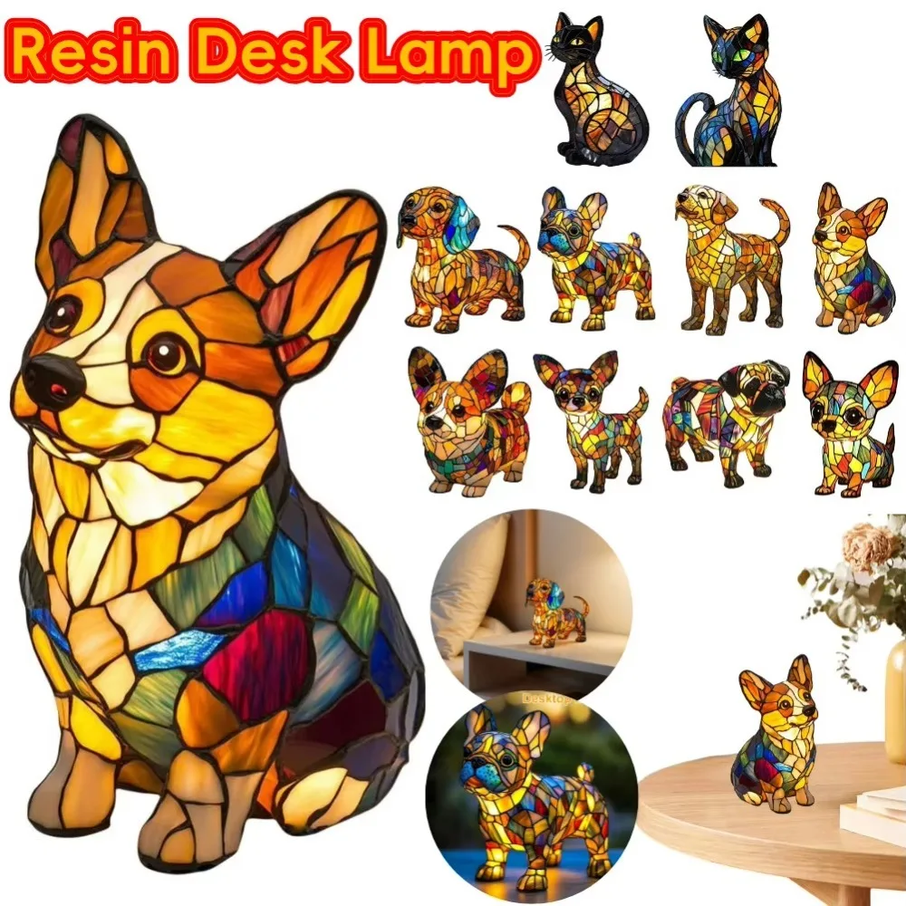 

Cute Corgi Dog Series Art Night Light Resin LED Animal Night Light Handmade Desk Lamp for Desktop Decorations