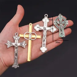 2 Pieces/New Classic Charm Silver Plated Catholic Big Cross Pendant Necklace Bracelet Metal Accessories DIY Jewelry Making