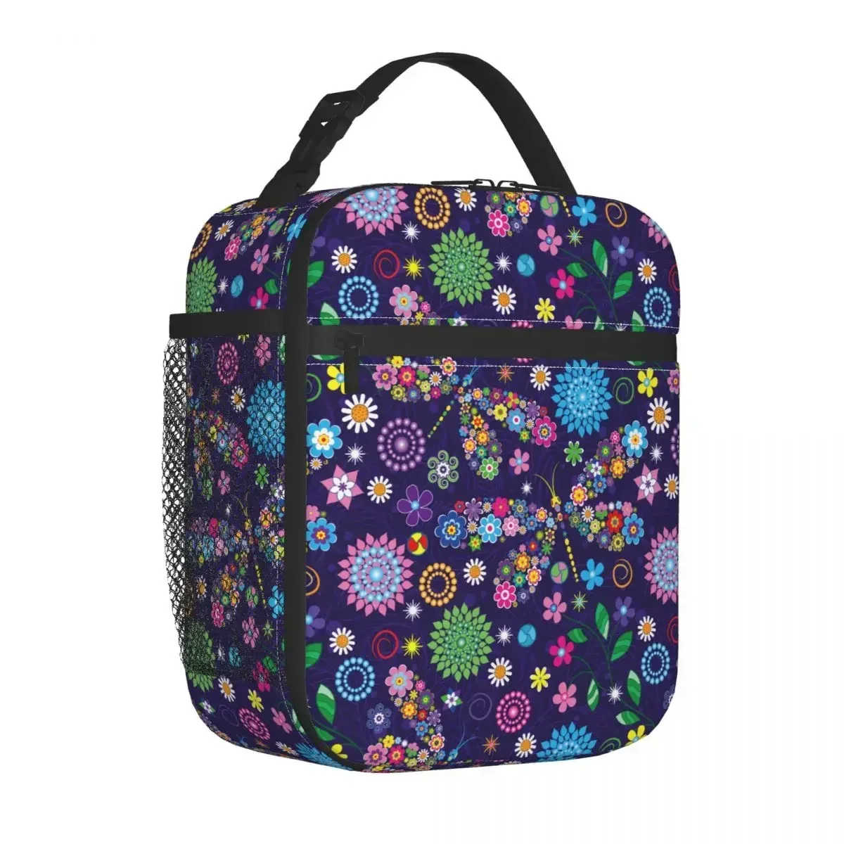 

Bohemian Dragonflies Mandala Flowers Thermal Insulated Lunch Bags Boho Dragonfly Floral Thermal Cooler Lunch Boxes