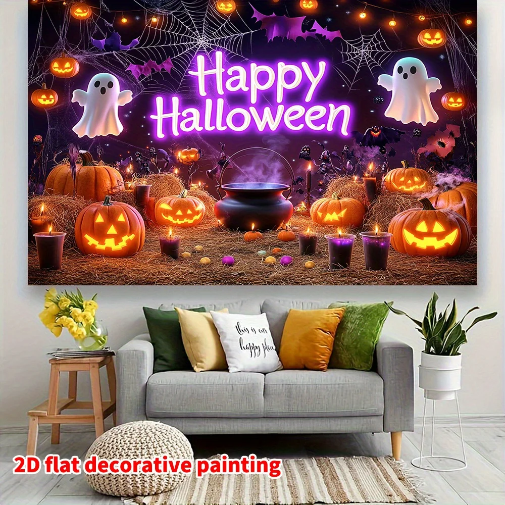 Ein Halloween-Hintergrundbanner aus Polyester mit erschreckenden Kürbis- und Geistermotiven – Detail 4