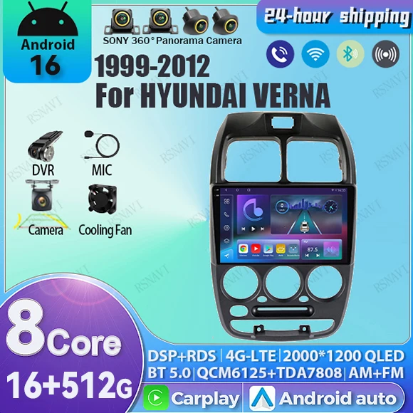 Android 16 Car Multimedia Radio For Hyundai Verna Accent 1999 2000 2001 2002 2004 - 2012 Navigation GPS Video Player Stereo WIFI