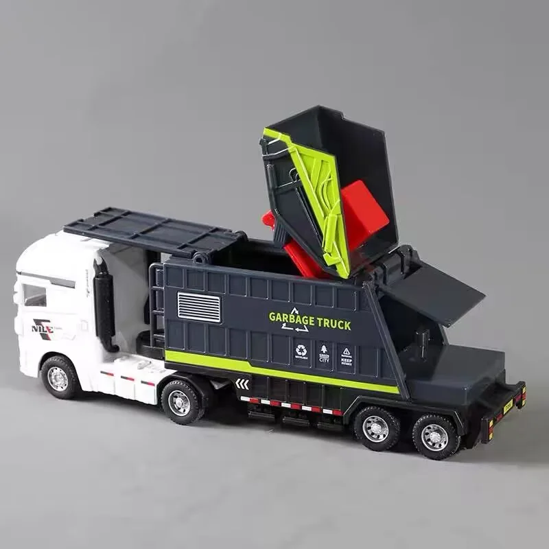 1/30 City Garbage Truck Car Model Simulation Garbage Sorting Sanitation Road Cleaning Sweeper Vehicles Car Model Kids Toys Gifts