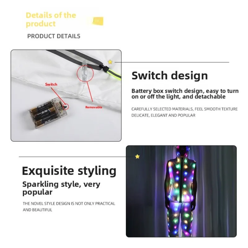 سترة بغطاء للرأس مضيئة LED، زي متوهج، ملابس حفلات الهالوين الليلية، أداء النادي الليلي، ملابس متوهجة، ملابس الرقص في المهرجانات