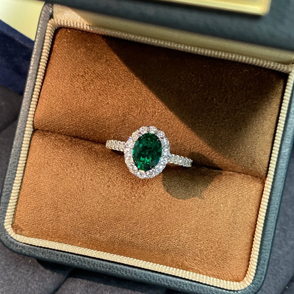 Cultivate Zambia Emerald Ring Female S925 Silver Light Luxury Simple High Sense Cultivate Color Treasure Jewelry
