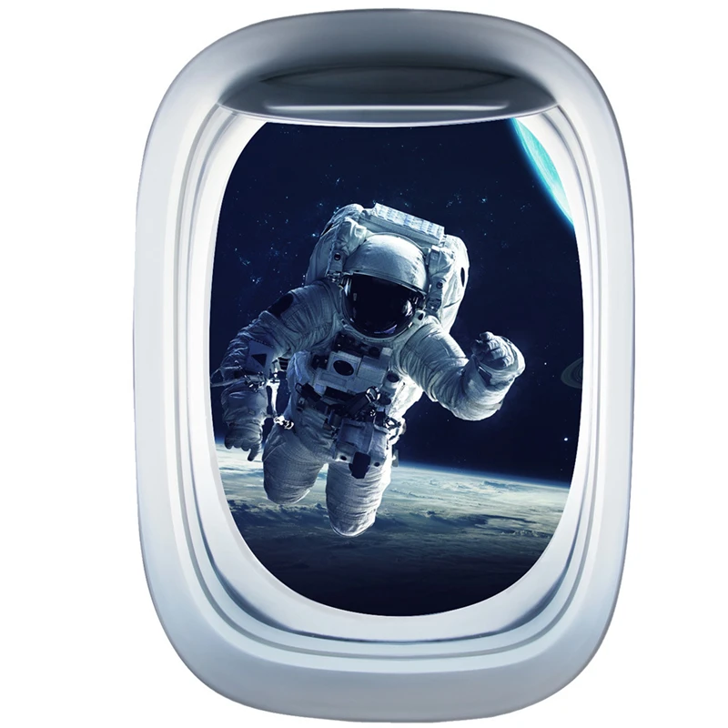 Outside the Porthole Space Astronaut 3D Vinyl Wall Art Mural Stickers Rooms Decoration for Home Kids Bedroom Star Sky Wallpaper