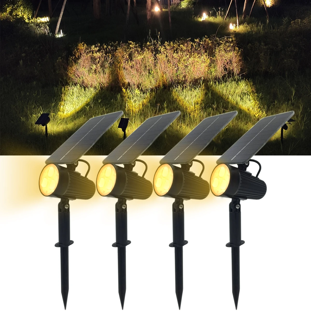 Solar Spotlights Outdoor LED IP68 Waterproof Landscape Spotlights 2 Power Modes Auto ON/Off Dusk to Dawn Night Uplights