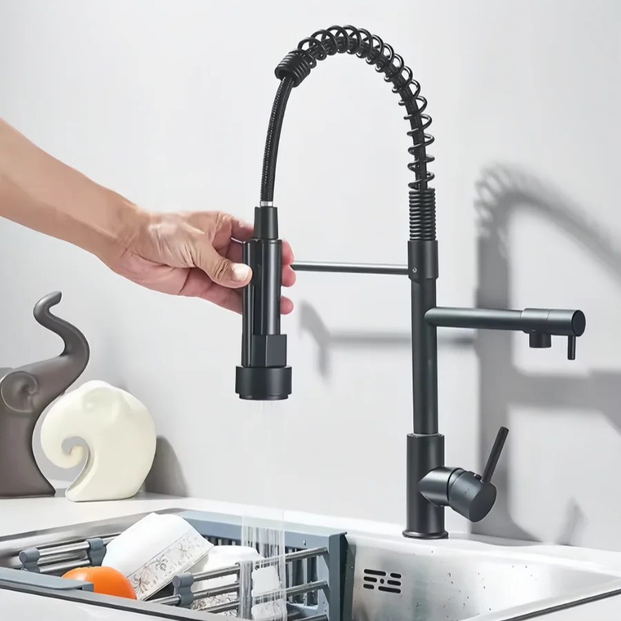 Uittrekbare keukenkraan, draaibare uitloop in twee richtingen, keukenmengkraan, mengkraan voor warm en koud water, multifunctioneel