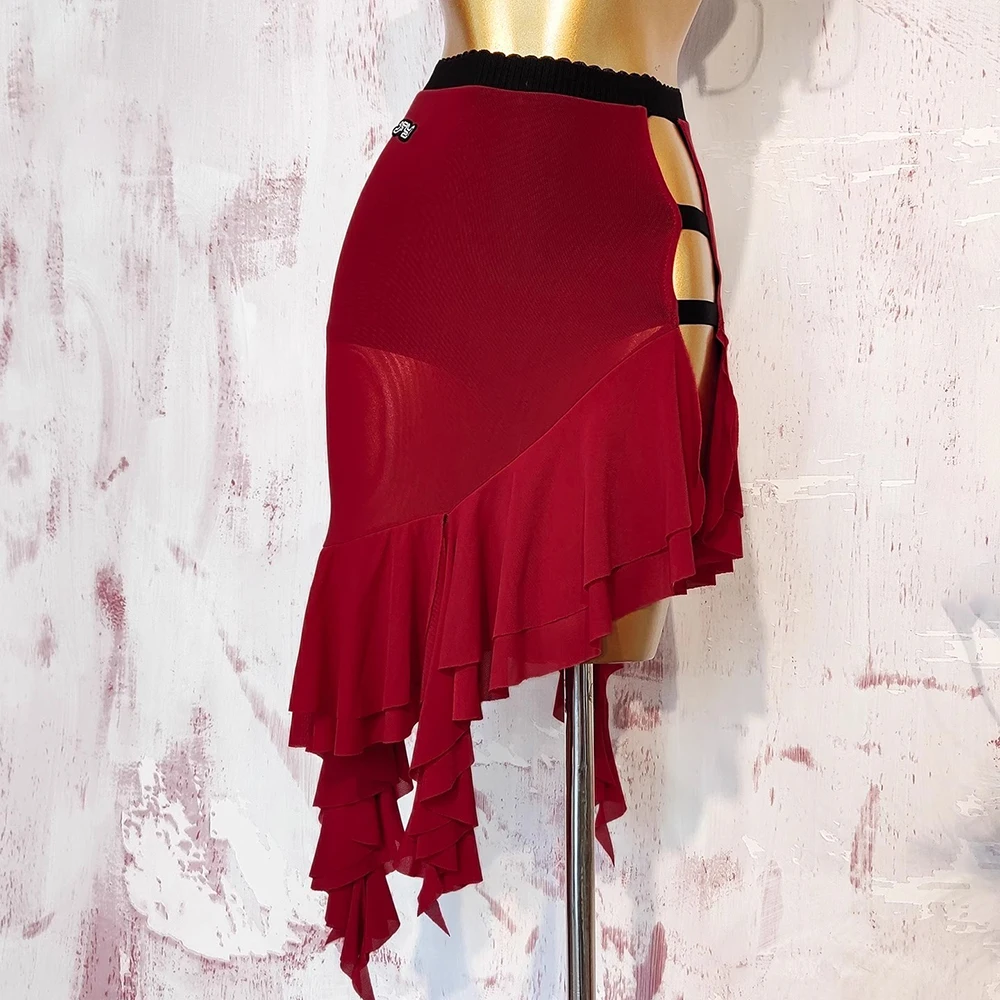 Jupe de danse latine à volants, Costume de danse latine pour femmes, vêtements de Performance ajourés pour Salsa Rumba, nouvelle collection 2025
