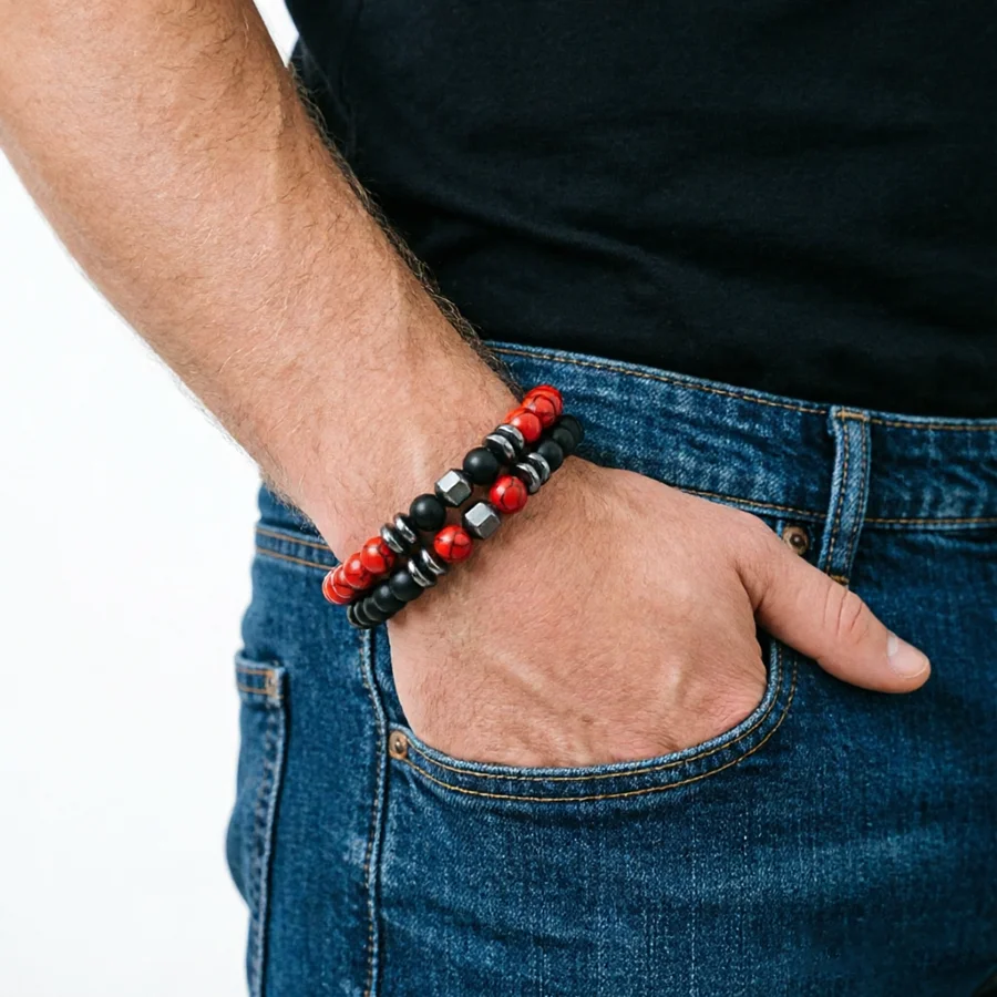 Trendy 2Pcs/Set Men Stone Bracelet Handmade Hematite Healing Braslet Howlite Onyx Malachite Beaded Braclet Pulseria Hombre Joias