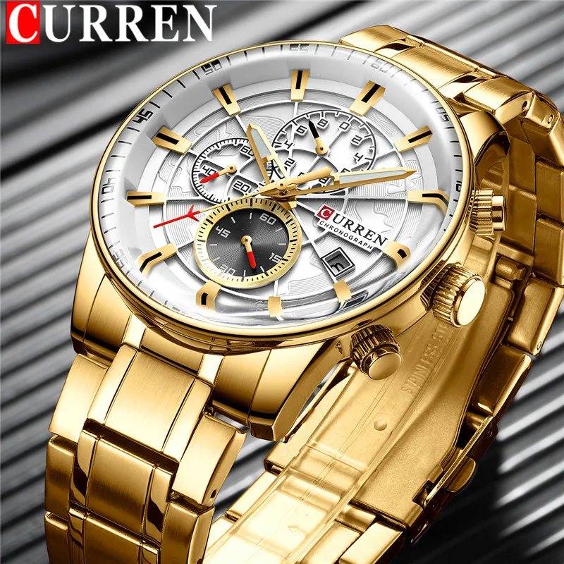 CURREN Man WristWatch Waterproof Chronograph Men Watch Military Top Brand Luxury Gold Stainless Steel Sport Date Male Clock 8362