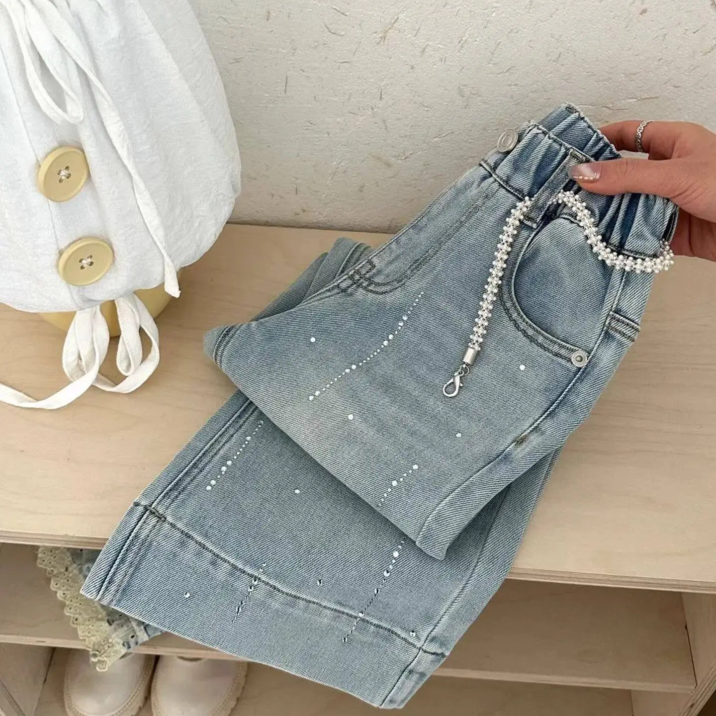 Girls' pants, children's jeans, spring 2026 new style, stylish and wide leg pants, super good-looking pants