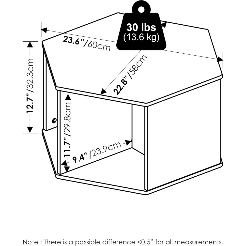 Hexagonal Modern Coffee Table with Open Shelf - Versatile Side Table for Living Room, Vertical or Horizontal Placement Options