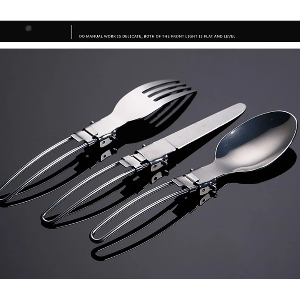 Portable Utensil Set 3 In 1 Stainless Folding Tableware Multifunctional Fork Spoon Cutter Dinnerware Camping Cooking